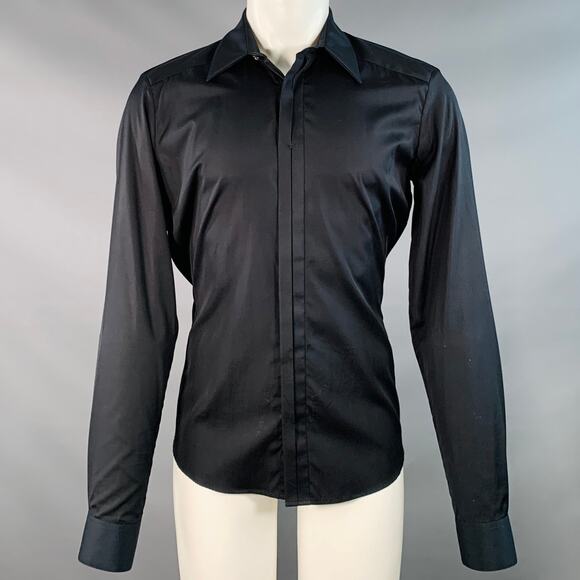 DIRK SCHONBERGER Size 38 Black Cotton Slim Fit Hidden Buttons Long Sleeve Shirt